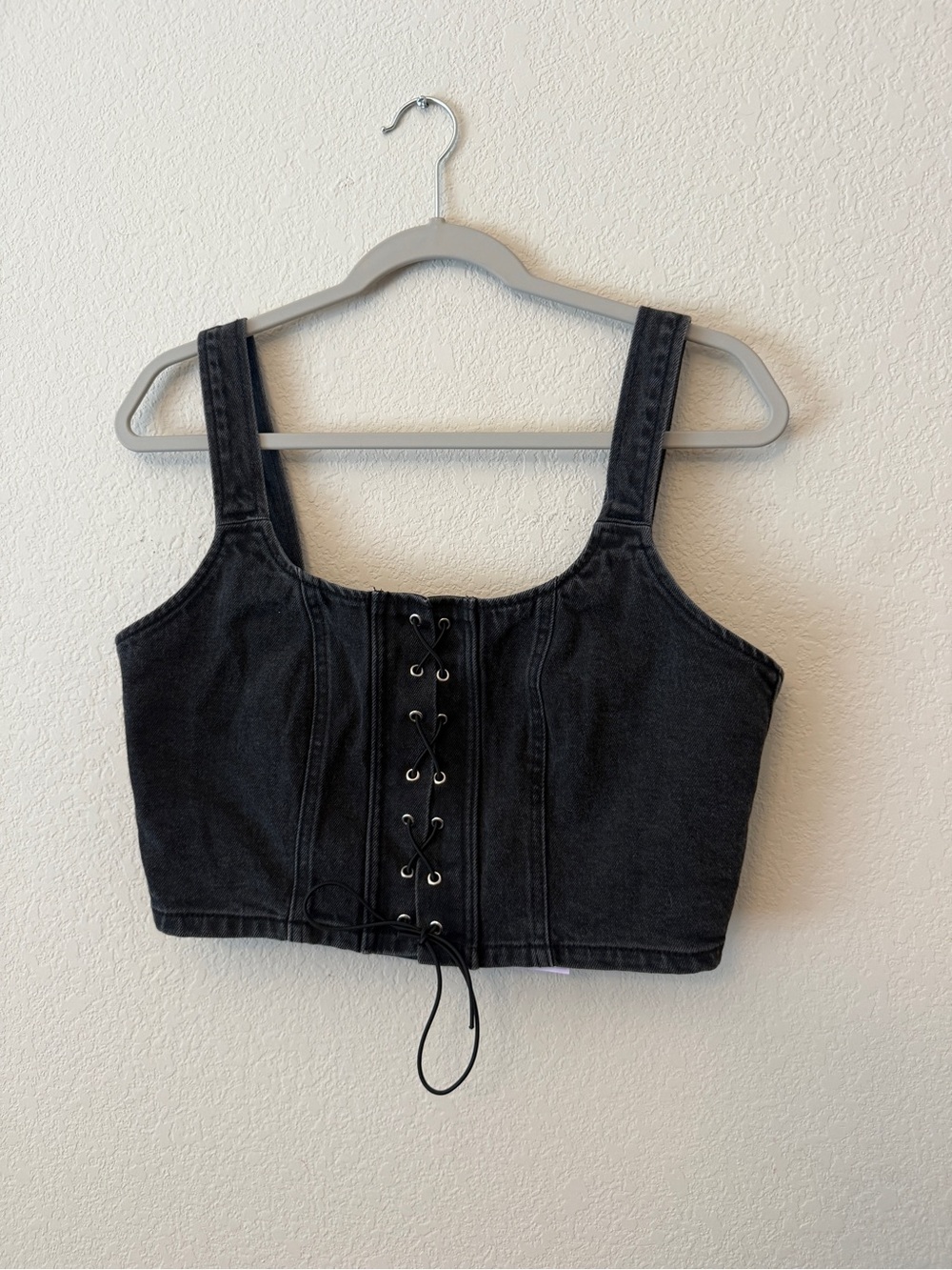 Target Black Lace-Up Denim Crop Tank